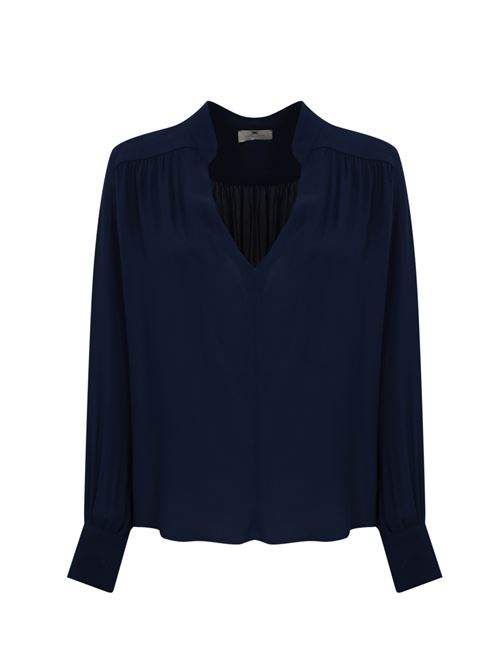 Blusa in georgette navy blue con pattern a righe Elisabetta Franchi | CA07046E2B75